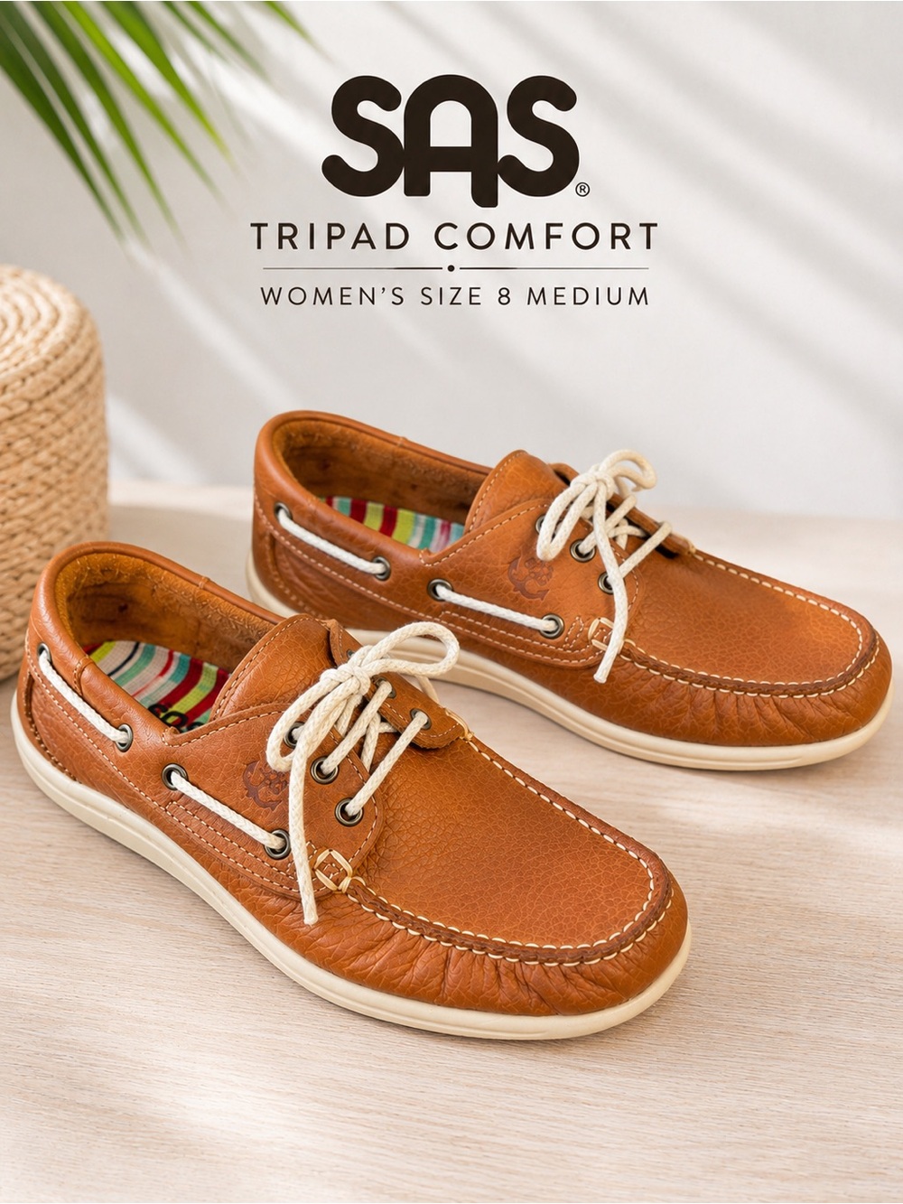 SAS Tripad Comfort Brown Leather Boat Shoes Lace Up Moc Toe Size 8M